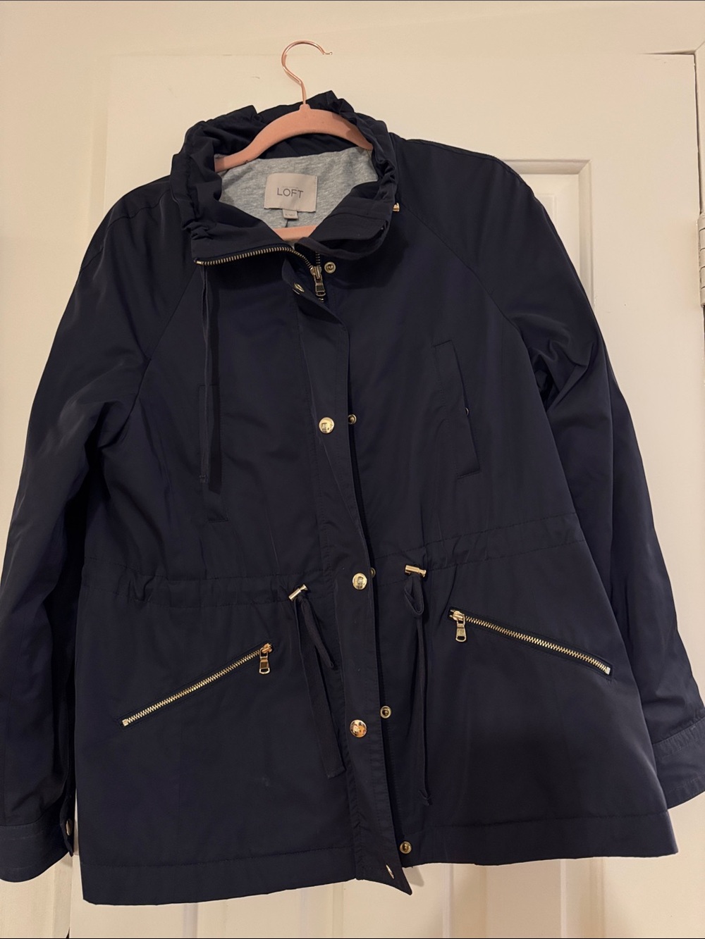 LOFT Navy Utility Drawstring Jacket with Gold Hardware